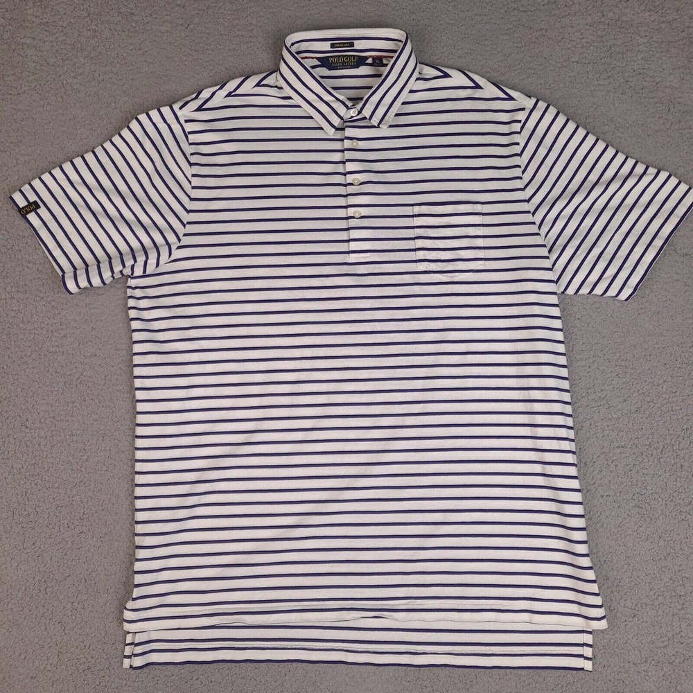 Polo Golf Ralph Lauren Polo Shirt Men XL White Purple Striped Stretch Lisle Golf
